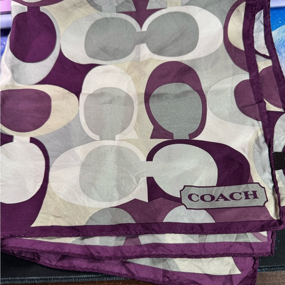 Coach Purple and Gray Silk Scarf